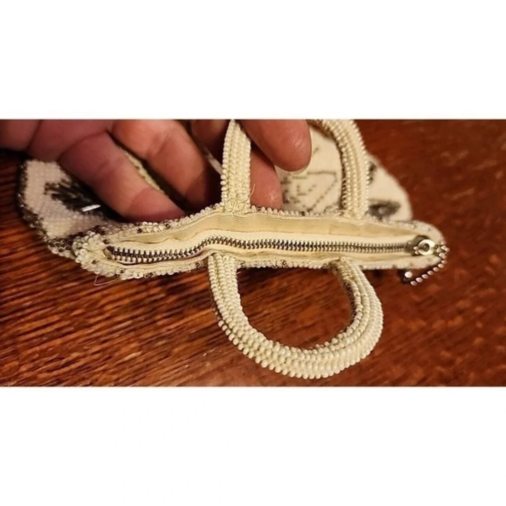 Vintage White Small Beaded Clutch‎ Purse Made in Czechoslovakia By Hand